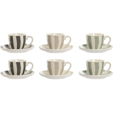 6 krūžu ar šķīvi komplekts Home ESPRIT Zaļš Bēšs Pelēks Porcelāns 90 ml 8,5 x 6,2 x 5,5 cm