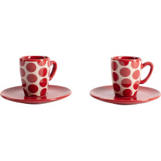 Set of Mugs with Saucers Benetton Red Stoneware Mouse 4 Pieces