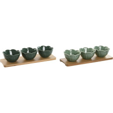 Appetizer Set Home ESPRIT Green Dark green Bamboo Porcelain Tropical 4 Pieces 32 x 10 x 7 cm (2 Units)