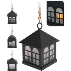 Lantern Decoration With Light Black Metal