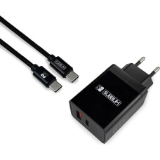 Wall Charger + USB A to USB C Cable Subblim CARGADOR ULTRA RAPIDO 2xUSB DE PARED PD18W+2.4A + Cable C to C Negro