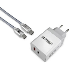 Wall Charger + USB A to USB C Cable Subblim CARGADOR ULTRA RAPIDO 2xUSB DE PARED PD18W+2.4A + Cable C to C Blanco