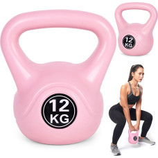 Kettlebell virdulys 12 kg mankštai su hanteliu svorio apkrova fitneso svoris rožinis